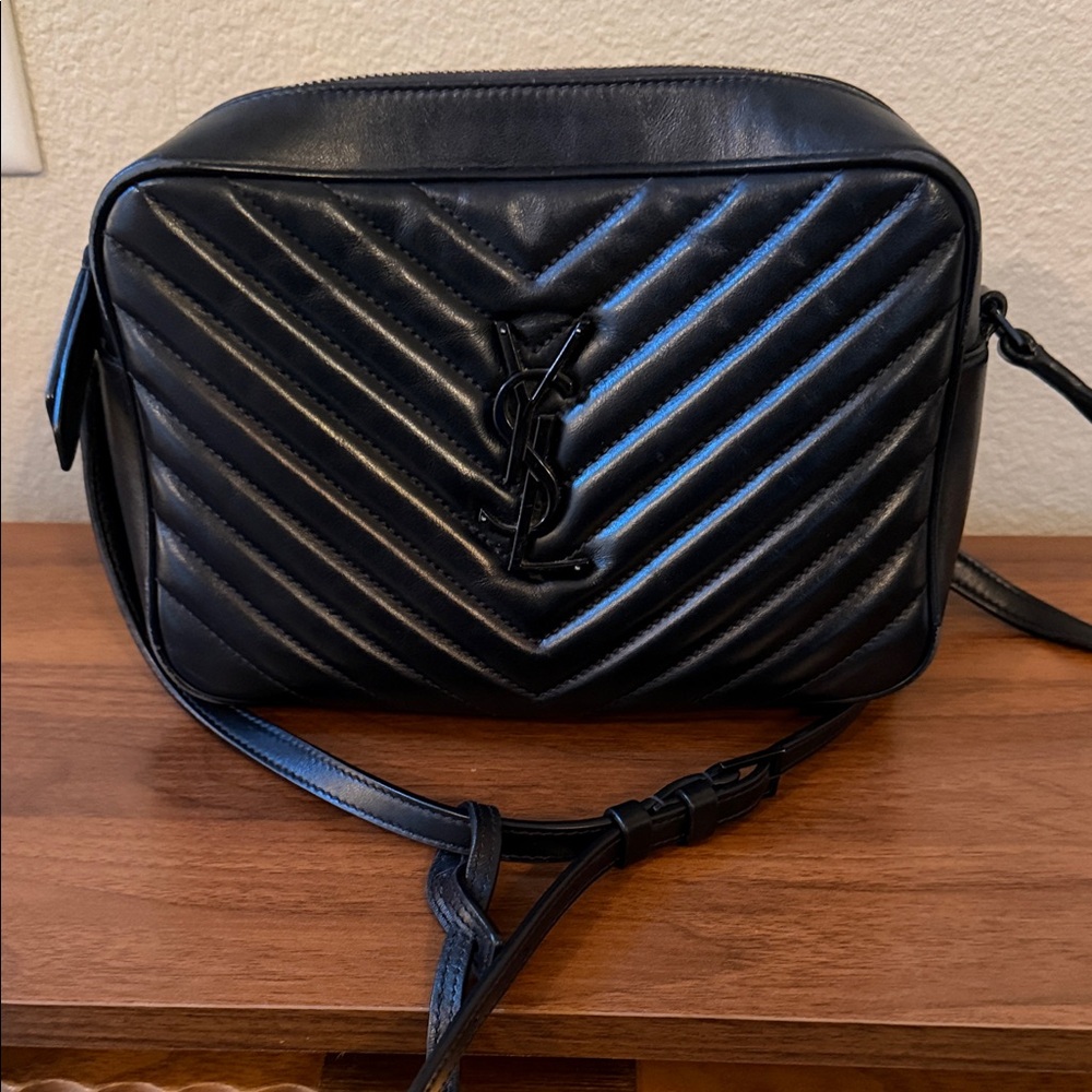 Saint Laurent Black Chevron-Quilt Leather Crossbody Bag